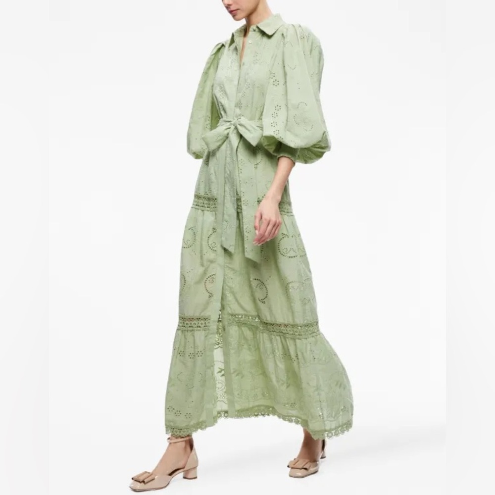 NWT alice + olivia LILLY COLLARED EYELET MAXI DRESS in green tea. Size 2 - Picture 8 of 11